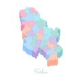 Serbia region map: colorful isometric top view.