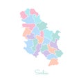 Serbia region map: colorful with white outline.