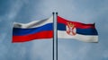 Serbia and Russia flags, Blue sky and flag Serbia and Russia, 3D work and 3D image Royalty Free Stock Photo