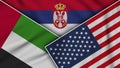 Serbia United States of America United Arab Emirates Flags Together Fabric Texture Illustration