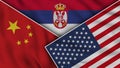 Serbia United States of America China Flags Together Fabric Texture Effect Illustrations