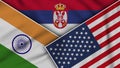 Serbia United States of America India Flags Together Fabric Texture Illustration