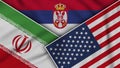 Serbia United States of America Iran Flags Together Fabric Texture Illustration