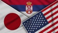 Serbia United States of America Japan Flags Together Fabric Texture Illustration