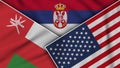 Serbia United States of America Oman Flags Together Fabric Texture Illustration