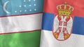Serbia and Uzbekistan two flags textile cloth 3D rendering