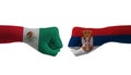 Serbia VS Mexico hand flag Man hands patterned football world cup Royalty Free Stock Photo