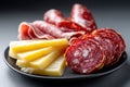 Serbian cold cuts and cheese arranged on plate Royalty Free Stock Photo