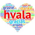 Serbian, croatian Hvala - Heart shaped word cloud Thanks, on whi