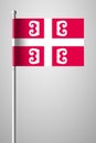 Serbian Cross. National Symbol of Serbia. National Flag on Flagpole. Isolated Illustration on Gray