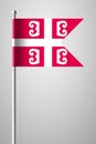 Serbian Cross. National Symbol of Serbia. National Flag on Flagpole. Isolated Illustration on Gray