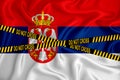 Serbian flag, the Don`t Cross the Line mark and the location tape. Crime concept, police investigation, quarantine. 3d rendering