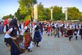 Serbian folk dancers at parade Royalty Free Stock Photo