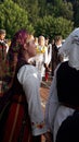 Serbian folklore dancing around the fountain in beautiful medical spa wellness center Banja Koviljaca