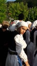 Serbian folklore dancing around the fountain in beautiful medical spa wellness center Banja Koviljaca