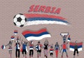 Serbian football fans cheering with Serbia flag colors in front Royalty Free Stock Photo