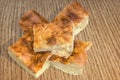 Serbian Traditional Welcome Treat The Crumpled Cheese Pie Gibanica Slices Set On Wooden Background