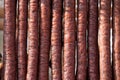 Serbian Kulen Kobasica sausage, handmade, hanging and drying in the coutryside of Serbia. Kulen is a traditional pork sausage