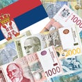 Serbian national flag and banknotes Royalty Free Stock Photo