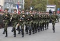 Serbian national flag unit in march Royalty Free Stock Photo