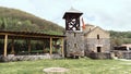 Serbian Orthodox Church flag by a little shrine. Sacral architecture. orthodox church crkva svetog jovan krstitelja montenegro