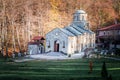 Serbian Orthodox Monastery Tresije with Autumn forest.