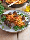 Serbian rice with spicy meatballs. Royalty Free Stock Photo