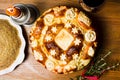 Serbian slava bread decorated in traditional style Royalty Free Stock Photo