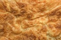 Freshly Oven Baked Serbian Gibanica Crumpled Cheese Pie Golden Crispy Crust Detail