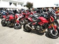 Thousands of motorcycles of all sizes and engine capacities are parked in big parking space. Royalty Free Stock Photo