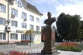 Portrait sculpture of Russian infantry general Dmitry Dokhturov in the center of Serebryanye prudy. Sunny summer view.