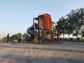 Selected focused on modern children outdoor playground in the public park.