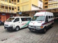 Malaysian ambulans parked at the hospital. Royalty Free Stock Photo