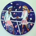 Serena and Venus Williams`s acrylic painting by artist Bradley Theodore presented at Luis Armstrong Stadium during US Open 2016