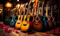 A Serenade of Melodies: A Harmonious Array of Guitars on a Rustic Wooden Floor