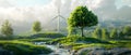 Serenade to Sustainability: Wind Power Meets Greenery. Concept Green Technology, Renewable Energy, Royalty Free Stock Photo