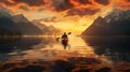 Serene Adventure: Young Woman Kayaking in the Majestic Alps