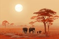 Serene african savanna sunset. captivating illustration showcasing the remarkable diversity of wildlife in natural habitat