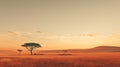 Serene African Savanna Sunset: A Minimalist Uhd Image Royalty Free Stock Photo