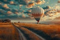 Serene Air balloon fly landscape. Generate Ai Royalty Free Stock Photo