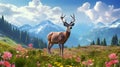 Serene alpine meadow dotted with wildflowers. Ai Generated.NO.01