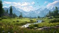 Serene alpine meadow dotted with wildflowers. Ai Generated.NO.04