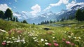Serene alpine meadow dotted with wildflowers. Ai Generated.NO.07