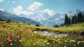 Serene alpine meadow dotted with wildflowers. Ai Generated.NO.06