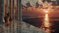 Serene Ancient Columns by the Ocean at Sunset Royalty Free Stock Photo