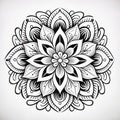 Serene Atmosphere: Black And White Mandala Flower Drawing Royalty Free Stock Photo