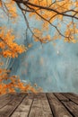 Serene Autumn Day Viewed From a Rustic Wooden Dock Overlooking a Tranquil Lake Royalty Free Stock Photo