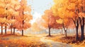 Serene Autumn Landscape: Colorful Leaves Falling From Trees