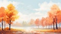 Serene Autumn Landscape: Masterful Shading In 8k Resolution