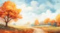 Serene Autumn Landscape: Vibrant Fall Scene With Colorful Leaves
